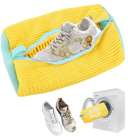 EUIOOVM Skotvättpåse tvättmaskin dragkedja tvättpåse för skor, antideformation, lätt och bärbar, återanvändbar tvättnät, tvättpåse för sneakers (gul 1 st.)