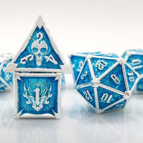 ORUZA 7 Stück DND Metall Würfel Set Polyedrische Würfel Set D&D, Silber Metall Spielwürfel für Dungeons und Dragons RPG MTG TTRPG Pathfinder Rollenspiele Tischspiele Würfel