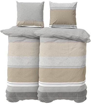 DILIOS Premium Bettwäsche 135x200 4-teilig Bettbezug - Bettwäsche-Sets 135x200 cm mit 2x Kissenbezug 80x80 cm, 2x Bettbezug, Atmungsaktive Baumwolle mit Reißverschluss, Bettwäsche Set Grau Braun Beige