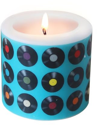 Candle Vinyl Records as Table Decoration or Gift for Retro Parties 80s 90s Theme Parties Music Candle with Motif as Original Decoration Diameter 8 x Height 7.5 cm