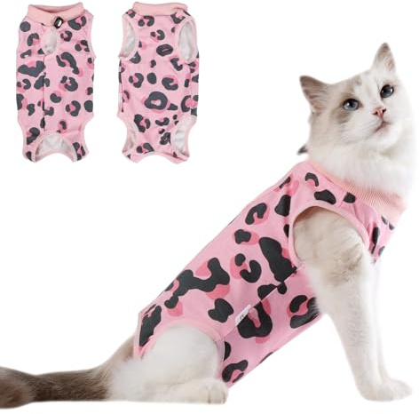 DoggieKit Cat Recovery Suit After Surgery, Anti Licking Onesie Postoperative Shirt for Female Spay Male Neuter, Soft Breathable Bodysuit Pajamas for Abdominal Wound Kitten E-Collar & Cone Alternative