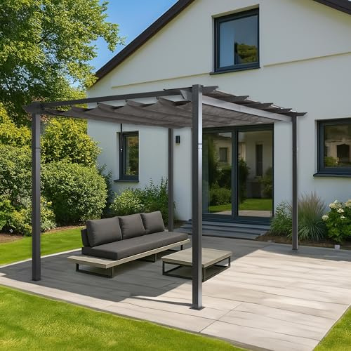 Aluminium Pergola HWC-N93, Gartenpavillon Pavillon Garten, stabiles 8cm-Gestell Schiebedach UV50+ 3x4m - anthrazit