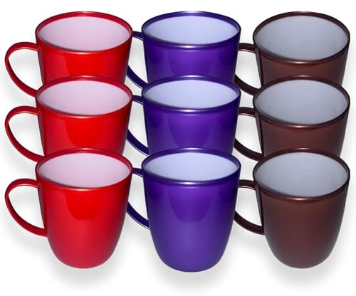 QUANTA Plastic Mug with Handle – Lightweight, Unbreakable, Reusable Camping Mugs for Elderly, Adults, Kids – Hot, Cold Drink Cups for Coffee, Tea, Water, Milk – Office, Travel, Caravan (9, Solid)