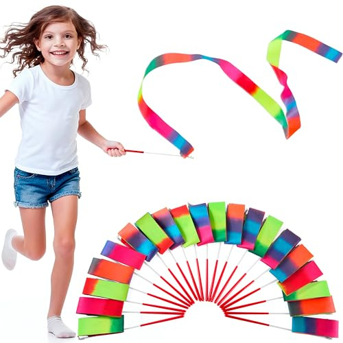 JOYIN 20 Pcs Ribbon Dancing Wands Party Favors Set, Dance Ribbon Gymnastics Ribbon Wand, Princess Birthday Party Favors for Kids, Carnival Prizes, School Goody Bag Stuffers