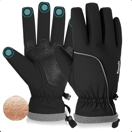 Kovulx Winter Gloves Warm for Men & Women - Waterproof Touchscreen Outdoor Thermal Gloves with Plush Lining/Adjustable Wrist,Snow Shoveling Commuting Skiing,Size M, Classic Black