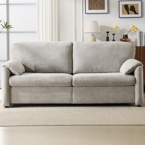 XSZD 186cm 3 Seater Sofas Chenille Small Sofa with 62cm Deep Seat Couch Comfy Sofa Couch with Spring Cushion Removable Arms Ideal for Apartment Living Room Bedroom UK Home Flats(Grey, 3 Seater)