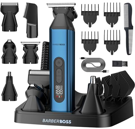 BarberBoss 5-in-1 Beard Trimmer for Men, Hair Clipper, Body Groomer, Nose & Ear Trimmer, Men’s Grooming Kit, Cordless Rechargeable Clippers, Men’s Grooming Set, QR-6020