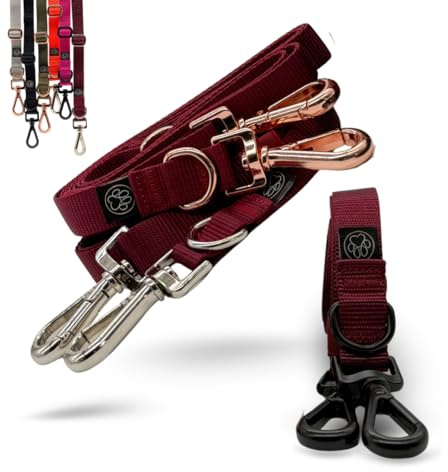 pawINAYA 3-in-1 Dog Lead - Adjustable Double Dog Leash with Shoulder Strap (110-190cm), Compatible with pawINAYA Halter (Bordeaux/Rose Gold)