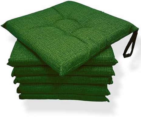 MENKËLL - Set 6 Cuscini Sedia da Cucina in Cotone - Cuscini Coprisedia Universali 40x40 cm - Cuscino 4 punti con Lacci di Fissaggio Imbottiti 100% Made in Italy (Verde, 40x40 cm)