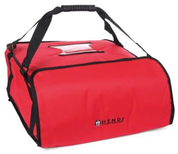 HENDI Pizza Transporttaschen, mit transparenter Tasche für Rechnungen, Pizza-Service Taschen, für 4 Kartons von 45x45 cm, 470x470x(H) 210mm, Rot
