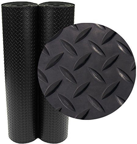 Rubber-Cal Diamond-Plate Rubber Flooring Rolls - 3 mm x 4 ft x 2 ft Rolls - Black