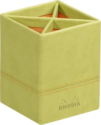 Rhodia 318816C Stifteköcher (8 x 8 x 11 cm, Kunstleder, elegant und praktisch, ideal für Ihr Büro) 1 Stück, anisgrün
