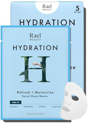 Rael Face Mask Skin Care, Hydrating Face Masks - Bamboo Facial Sheet Mask, Korean Skincare, Dewy Skin Care, Hydrating and Moisturizing, made with Fruit Extracts, All Skin Types (Hydration, 5 Sheets)
