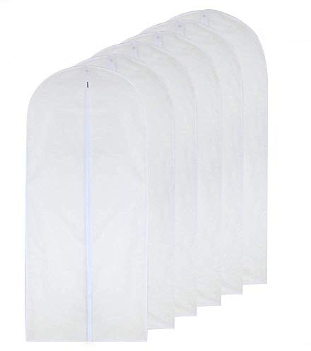 HomeClean Garment Bag Clear 60 x 140cm(24'' x 54'') Long-Dress Moth Proof Garment Bags White Breathable Full Zipper Dust Cover for Clothes Storage Closet Pack of 6
