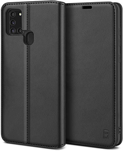 BEZ Coque pour Samsung A21s, Etui Housse pour Samsung Galaxy A21s en Cuir Premium Flip Case Portefeuille, à Rabat avec Porte-Cartes de Crédit, Fermeture Magnétique, Noir