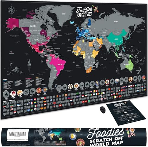 Bonanzana - Carte du Monde à Gratter XXL 70x42 cm - 25 Plats & 197 Drapeaux - Poster à Gratter les Pays Visités - Lieux & Gratteur - Carte Cadeau Murale Voyages