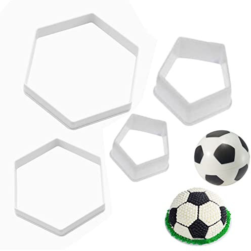4 Pcs Football Pattern Cookie Cutters Plastic Soccer Cake Fondant Cutters Funny Biscuit Cutters Shapes Hexagon Sugarcraft Moulds for Kitchen Boys Kids DIY Desserts Cupcakes Baking Decorating Tools