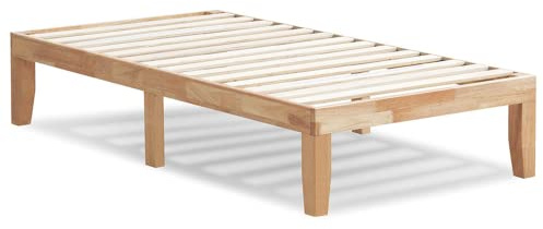KOMFOTT 14 Inches Wood Platform Bed Frame Twin Size, Wooden Mattress Foundation with Rubber Wood Frame, Strong Slat Support, No Box Spring Needed, Bed Frame (Natural)