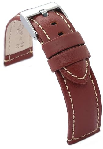 Diloy Bracelet montre en cuir bombé, coutures blanches P354 | Bracelet cuir bovin homme ou femme, style classique élégant, 5 mm, doublure hypoallergénique, changement rapide ou outils