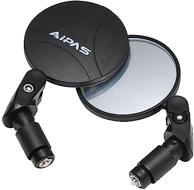 Aipas Handlebar Bike Mirror, 2 PCS Adjustable Bike Rear View Mirror, Bike Mirrors for Handlebars, Scratch Resistant Glass Lens Bar End Bike Mirror