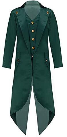 Alvivi Kids Girls Boys Medieval Pirate Vampire Steampunk Tailcoat Renaissance Victorian Retro Jacket Dark Green 14 Years
