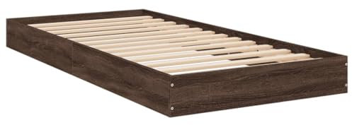 vidaXL Bettgestell, Bett Einzelbett für Schlafzimmer, Bettrahmen mit Lattenrost, Schlafzimmerbett Modernes Design, Braun Eichen-Optik 90x200cm Holzwerkstoff