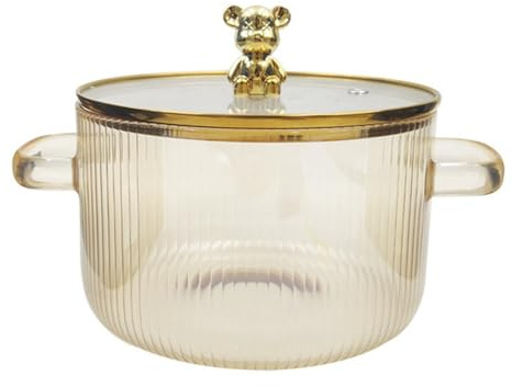 Wisyurt Glastopf, Transparenter Kochtopf, Suppentopf, Heizung, Doppelgriffe, Glastopf mit Deckel, Langlebig, Gold