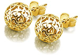Dankadi Orecchini a Bottone Cavo d'Amore per Donna in Argento Sterling 925, 7MM Orecchini a Bottone Tondi a Forma di Cuore Cavo Placcato in Oro, Gioiello Regalo per Festa di Compleanno Matrimonio, 7MM
