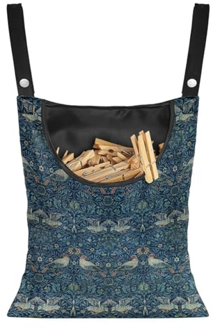 Buxolandt Home Grade Sliding Peg Bag - Superior Clothespin Storage for Washing Lines - Heavy-Duty Construction with Easy-Access Design 37x30.5cm William Morris Bird Print