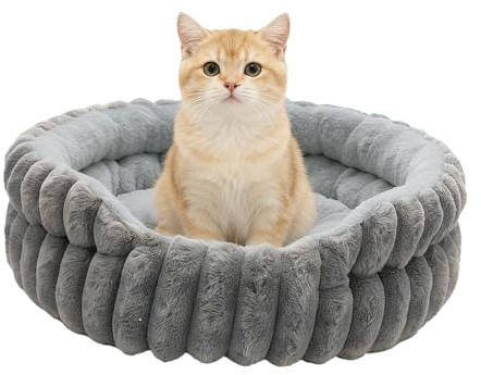 BUERPINKING Waschbares Katzenbetten für Katzen, Hundebett für Hunde, Weiches Rundes Hundebett für Kleine und Mittelgroße Hunde, Beruhigendes Haustierbett (S-40cm, Hellgrau)