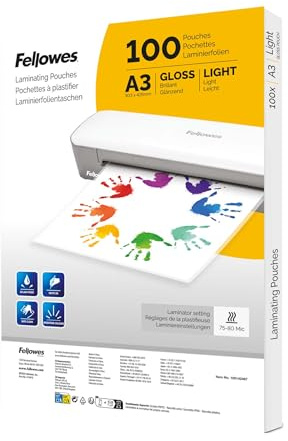 Fellowes A3 Laminierfolien – 100 Stück glänzend – Laminiertaschen für Zuhause, Schule & Büro – Ideal für Poster, Schilder & Dokumente – Kompatibel mit allen Laminiergeräten