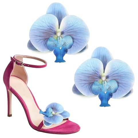 PATIKIL Flower Shoe Clips, 2Pcs Removable Decorative Bow Shoe Clips Butterfly Orchid Accessories Fashion Charms for Women Wedding Party Beach Vacation High Heel Sandals, Navy