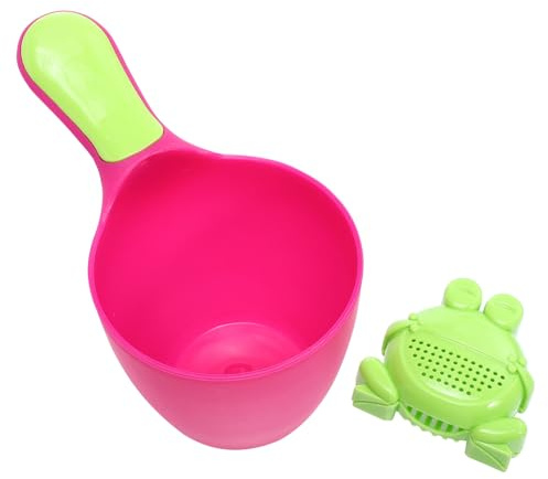 CLISPEED Taza De Champú Diseño De Dibujos Animados Incluye Cucharón y Recipiente Para Agua De Ducha Color Rosado y Verde Para Baño