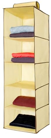 QILZO Organizador Armario Ropa 30x30x100cm, Organizador de Ropa de Tela 5 Estantes, Estantería Colgante Fijación Fácil, Almacenaje Armario Plegable, Organizador Camisetas, Pantalones, Bolsos, Zapatos