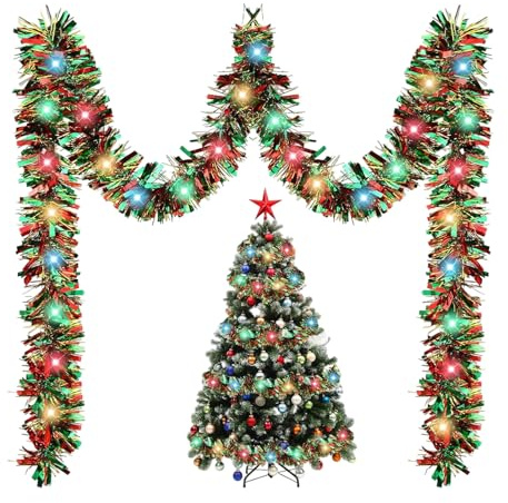 Ghirlanda di lanterne per albero di Natale, da appendere per feste invernali, decorazione di nastro per albero di Natale, per finestre, portici, pareti, scale, ringhiere, soffitti, aule