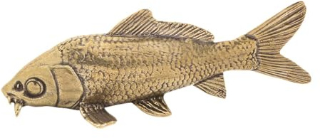 SZLIFE Statua di carpa in bronzo, decorazione da tavolo, collezione di statuette in ottone, stile retrò, per scaffali aziendali, hotel, camera da letto,