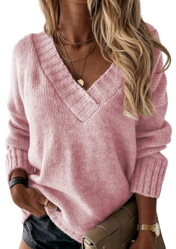 WDCHAOYUE Pull Femme Hiver,Pull À Col en V Et Manches Longues pour Femme Haut Tricoté Doux Et Décontracté L'Automne Confortable Et Élégant