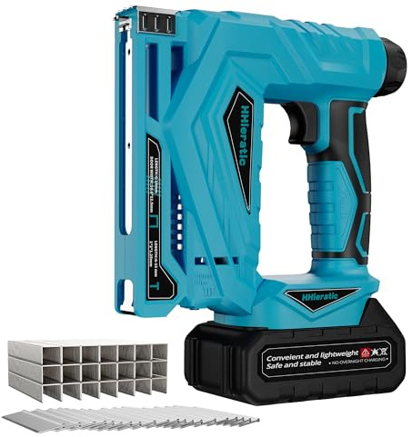 HHieratic 18GA Cordless Nail Gun with 18v Battery,2 in 1 Electric Brad Nailer, 3/8” Electric Staple Gun Battery Powered with 2,000PCS Staples and Nails for Upholstery & Family DIY