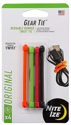 Nite Ize GT3-4PK-A1 Original Gear, Reusable Rubber Twist Tie, Made in The USA, 3-Inch, 3 - 4-Pack, Colors may vary, 4 Count