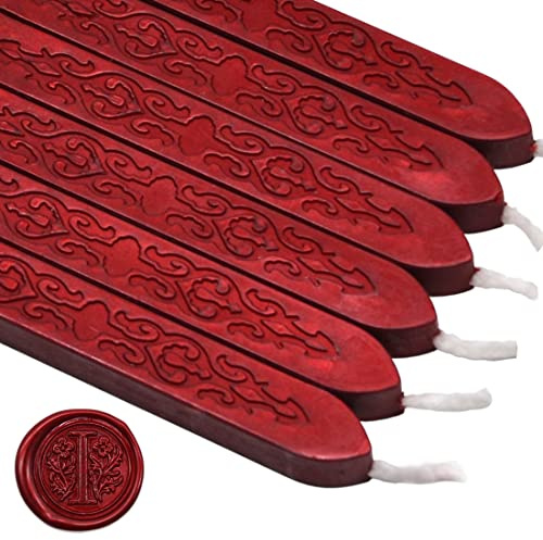 TELOSMA 6PCS Blood Red Sealing Wax Sticks with Wick, Suitable for Envelope, Invitation, Gift Wrapping, Wine Bottle, Tea or Cosmetics Box