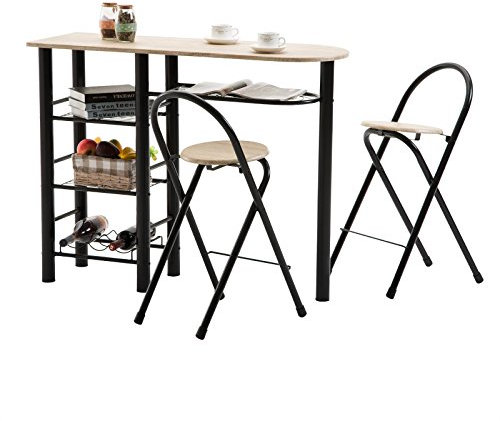 IDIMEX Bartisch Tresentisch Style Küchentisch Küchentheke mit Ablagen inklusive 2 Barhocker, Tischplatte Sonoma, Gestell schwarz lackiert