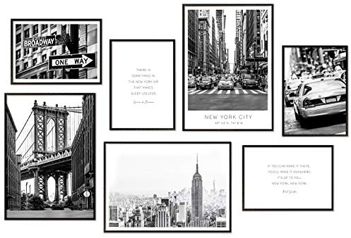 Hyggelig Home Set di poster di alta qualità, 7 immagini abbinate in un set elegante, quadri decorativi da parete, 3 x DIN A3 + 4 x DIN A4, set New York senza cornice