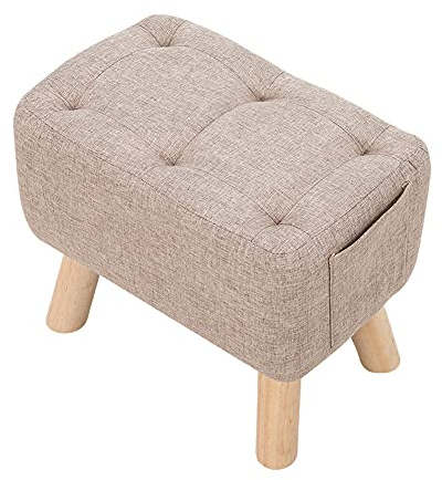 Warmiehomy Padded Pouffe Footstool Multifunction Large Ottoman Stool with Wood Legs Square Linen Fabric Pouffe Chair For Living Room,Bedroom,Office,Entryway (Khaki)