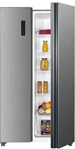 Statesman SBS177X American Side by Side Fridge Freezer, LED Door Display, 3 Glass Shelves, 2 Freezer Drawers, Open Door Alarm, Reversible Doors, 347L Fridge, 186L Freezer, Inox, Silver
