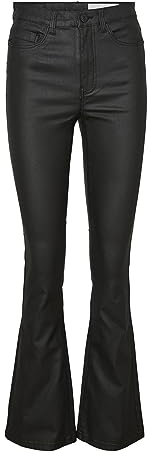 NOISY MAY NMSallie High Waist Flare Coated Pants Frauen Kunstlederhose schwarz W30L32