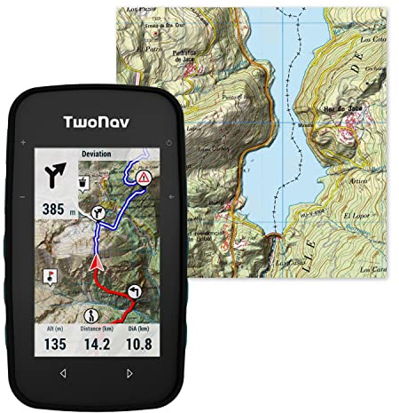 TwoNav Cross Plus (32 GB) + Spanien karta IGN 1:25000 Topo, GPS med 3,2-tums skärm för MTB, cykling, vandring eller vandring med kartor inkluderade. Turkos