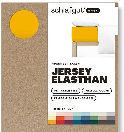 Schlafgut Easy Jersey Elasthan Spannbettlaken 140x200 bis 160x220 Yellow Deep, Spannbetttuch aus superweicher Baumwolle mit Elasthan