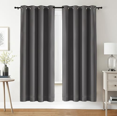 Utopia Bedding Verdunkelungsvorhänge mit Ösen thermovorhang 2er Set [140x220 cm, Grau] wärme und kälteisolierende und schalldämmende Vorhang Blickdicht für Wohnzimmer, Schlafzimmer & Büro