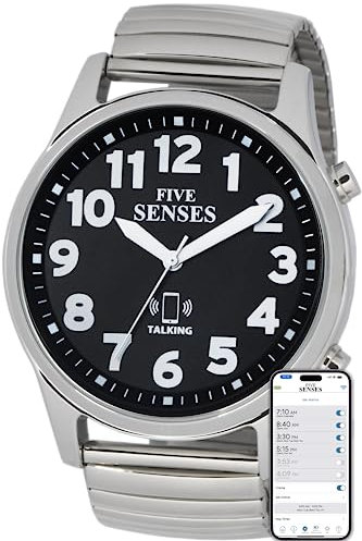 FIVE SENSES Jumble Smart Atomic Talking Watch with Voice Reminders and App Control for Seniors and Visually Impaired - A Great Gift for Blind Men and Women. A Talking Watches for The Blind, black,
