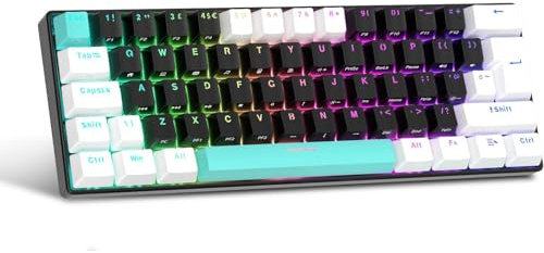 UK Layout 60 per cento tastiera meccanica di gioco, 62 tasti cablati meccanici anti-fantasma marrone lineare interruttori tastiera da gioco con tasti ABS, 14 modalità di retroilluminazione RGB -Nero